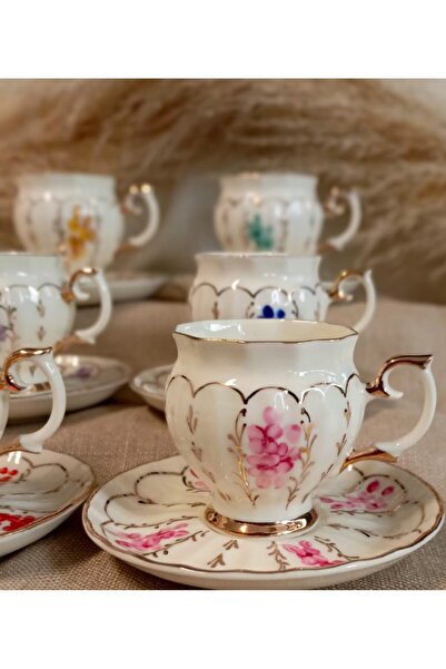 BY.RAYKA PORSELEN El Dekor Serena Porselen El Boyama Coffee Cup Set