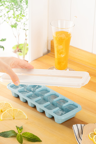 Pazar Kapısı Large Size Ice Tray with Lid 12-Cavity Ice Box Blue