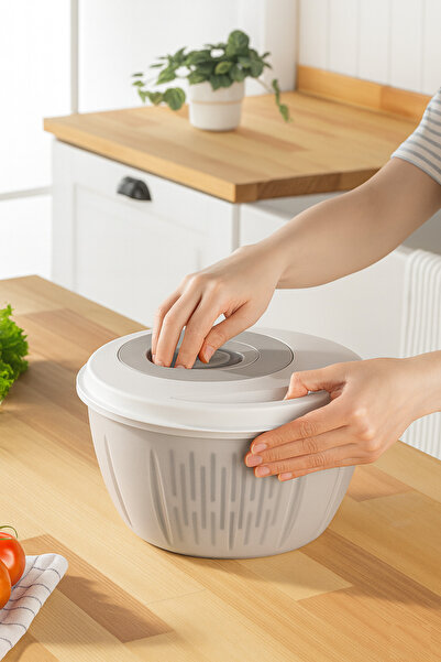 Pazar Kapısı مجفف سلطة عملي بآلية دوران وسعة 4.5 لتر، لون رمادي فاتح