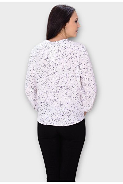 Elis Fashion White Blouse with Subtle Black Print and Gold Buttons
