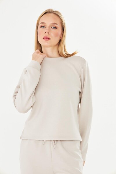 TRENDHİLL Women's Modal Fabric Comfortable Fit Tracksuit Set Stone 8509-t