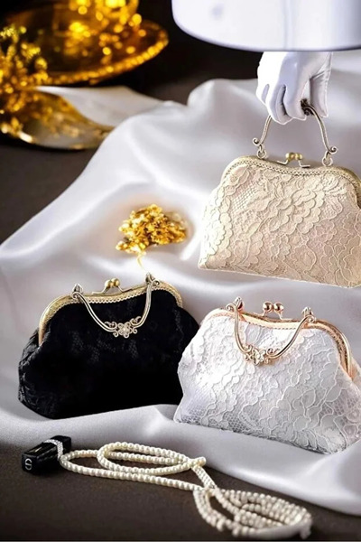 ZEYYMODA French Lace Embroidered Black Stylish and High Quality Shoulder Bag, Women's Shoulder Bag Evening Dress Bag