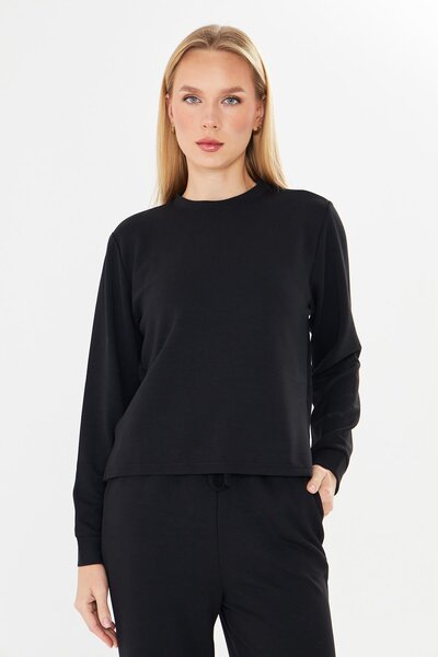 TRENDHİLL Women's Modal Fabric Comfortable Fit Tracksuit Set Black 8509-S