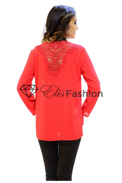 Elis Fashion Women's red blouse with scarf collar