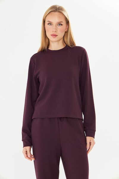 TRENDHİLL Women's Modal Fabric Comfortable Fit Tracksuit Set Burgundy 8509-Bo