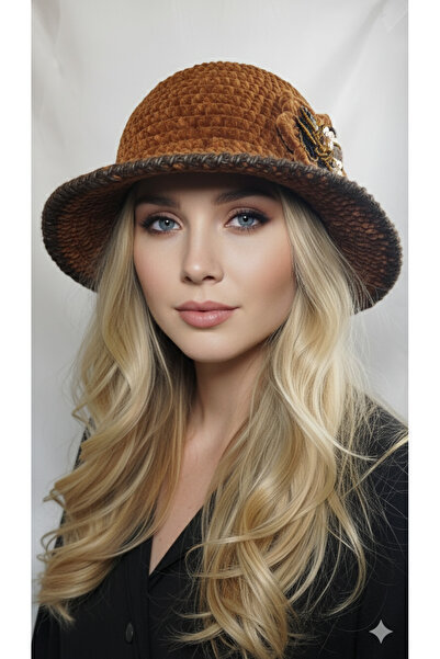 drt tasarım Flared Velvet Hat Mocca Color