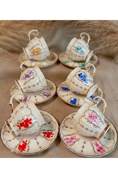 BY.RAYKA PORSELEN El Dekor Serena Porselen El Boyama Coffee Cup Set