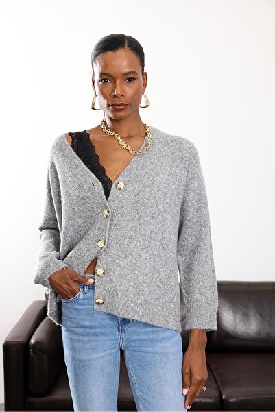 5in1Canpolat Gray Five Button Cardigan 251094