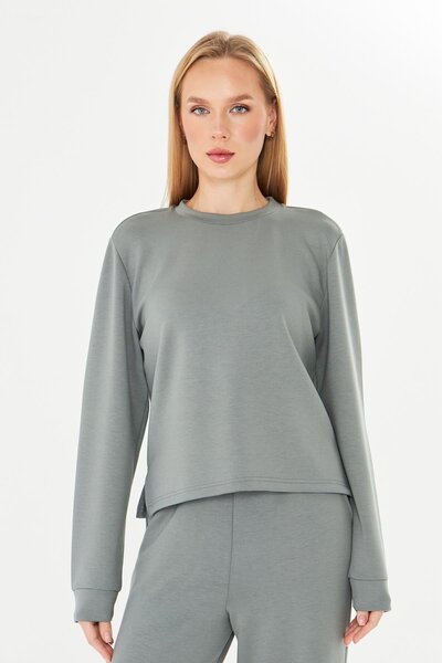 TRENDHİLL Women's Modal Fabric Comfortable Fit Tracksuit Set Khaki 8509-H