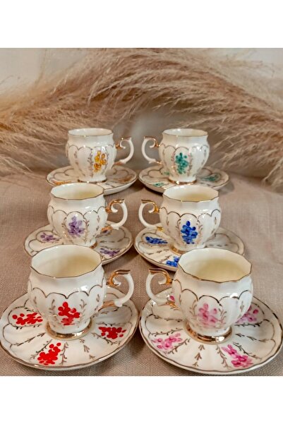 BY.RAYKA PORSELEN El Dekor Serena Porselen El Boyama Coffee Cup Set
