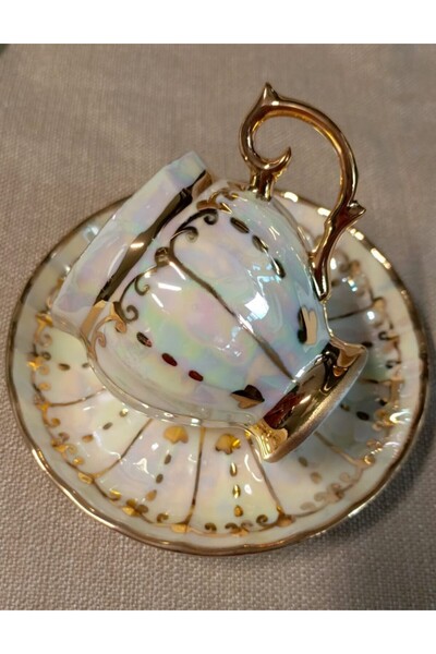 BY.RAYKA PORSELEN El Dekor Aura Porselen El Boyama 2-Piece Coffee Cup Set