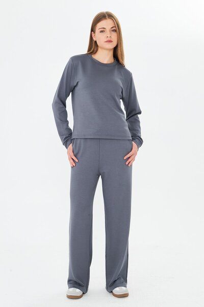 TRENDHİLL Women's Modal Fabric Comfortable Fit Tracksuit Set Smoked 8509-F