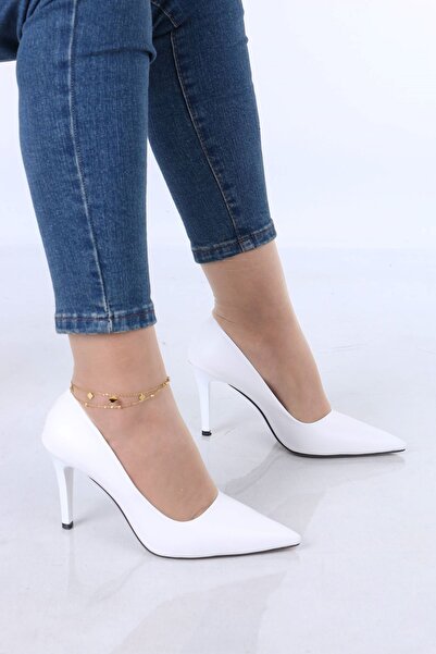 sefayol Lisle White Matte Leather Thin Heeled Women's Shoes