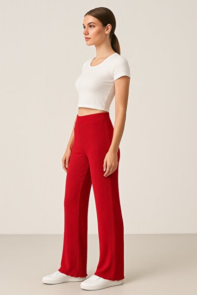 Kallisto Red Side Stripe Lace-Up Wrinkled Pants