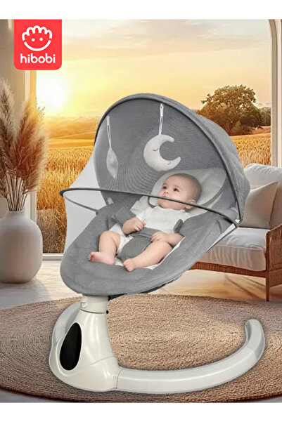 hibobi أرجوحة أطفال كهربائية 3 في 1، 5 سرعات، مؤقت، موسيقى بلوتوث، مستشعر حركة، محرك هادئ، من عمر 0 إلى 36 شهرًا