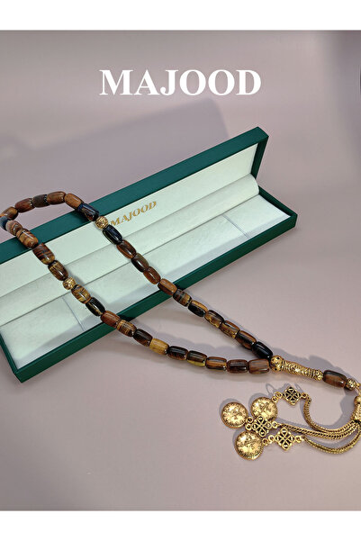 MAJOOD سبحة صلاة من عين النمر الطبيعي، ٣٣ عمودًا، ١٦ مم، للرجال والنساء، هدية...