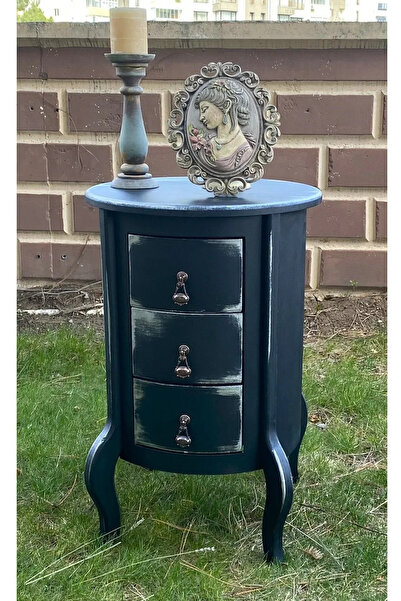 RENDORA MOBİLYA Siyah 3 Çekmece Eskitme Komodin