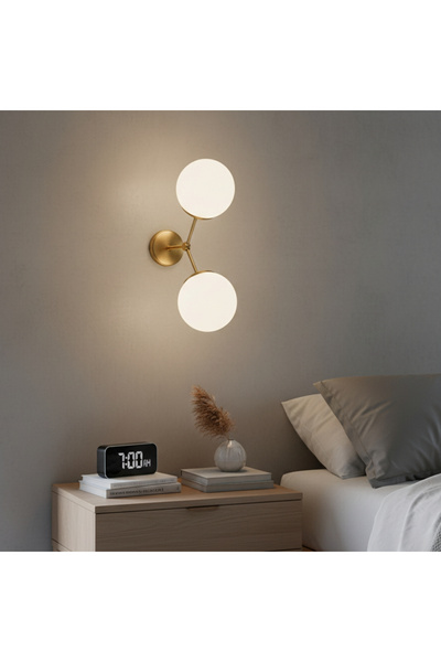 MOİRA Modern Çift Camlı Duvar Apliği Glop Beyaz Cam E27 Duy Yatak Başı Korido...