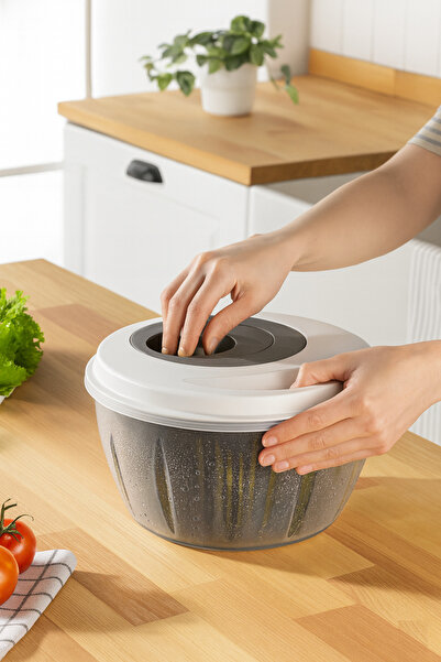 Pazar Kapısı مجفف سلطة عملي بآلية دوران وسعة 4.5 لتر، لون أنثراسيت