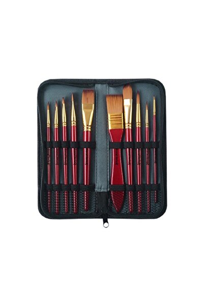 Pictorul Fericit Trusă 10 pensule fir sintetic pentru acrilic, cu penar