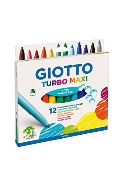 Pictorul Fericit Set of 12 thick-tip felt-tip pens for children and super washable Turbo Maxi Giotto