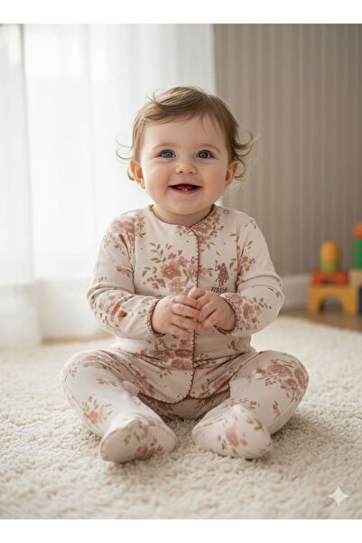 U.S. Polo Assn. U.S. Polo Assn Baby Girl Beige Floral Patterned Romper