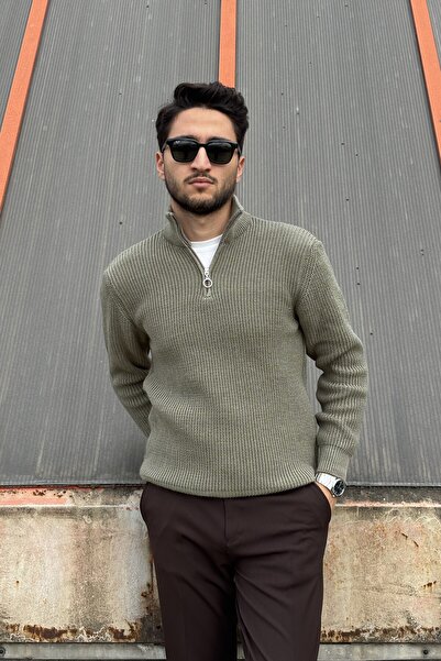 inpool Ανδρικό, μισό φερμουάρ, ψηλός λαιμός , χειμερινό, πλεκτό, Old Money Culture, πουλόβερ PLTK06