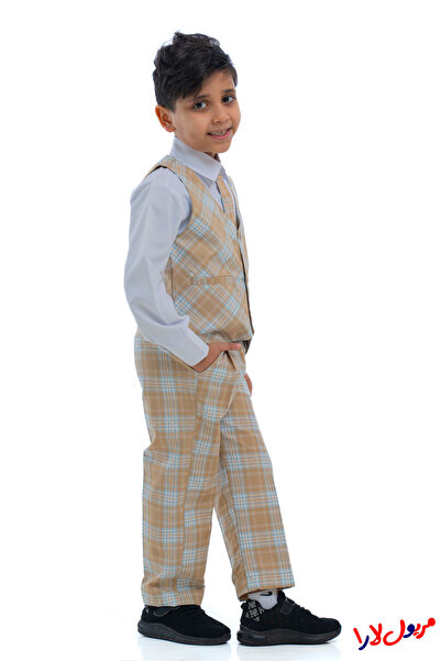 maryool lara Boys' kindergarten suit, beige checkered, three pieces