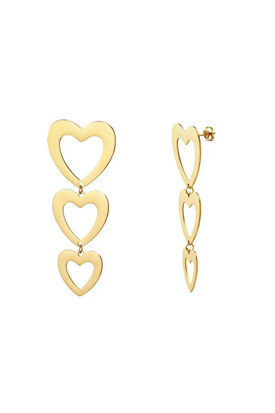 HANNY Long heart earrings made of 925 silver plated with 24K gold, romantic t...