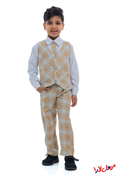 maryool lara Boys' kindergarten suit, beige checkered, three pieces
