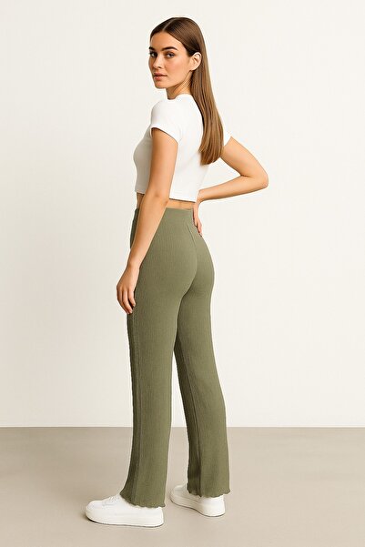 Kallisto Khaki Side Stripe Lace-Up Wrinkled Pants