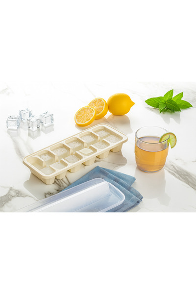 Pazar Kapısı Large Size Ice Mold with Lid 12-Cavity Ice Box Ecru