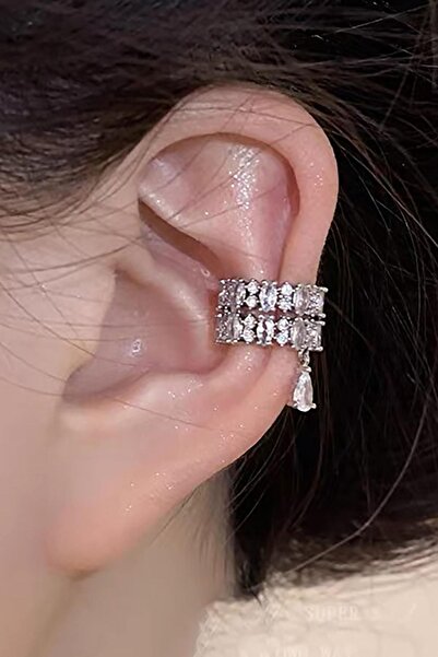 TAKIŞTIR Gümüş Renk Taş Detaylı Ear Cuff (Tek)