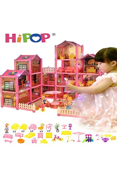 HIPOP DIY Doll House,Big Size 4 Floors 14 Rooms Castle House With Decorating ...