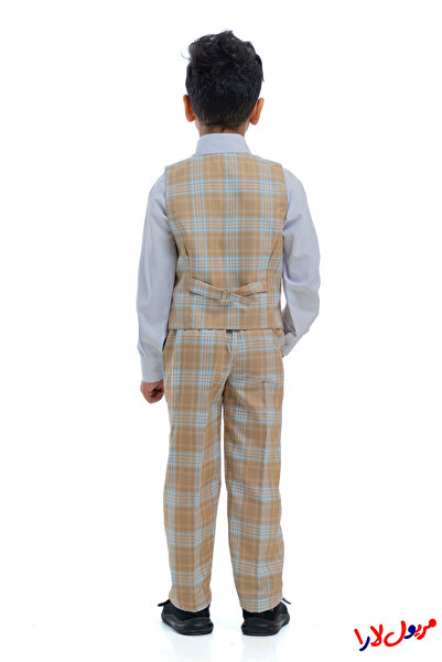 maryool lara Boys' kindergarten suit, beige checkered, three pieces