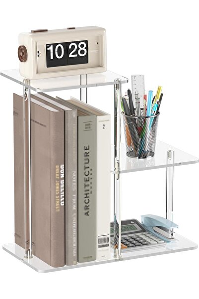 Slasa رف كتب مكتبي من الأكريليك الشفاف بثلاث طبقات (38.9 × 20.1 × 38.1 سم)