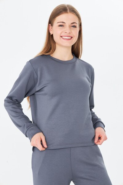 TRENDHİLL Women's Modal Fabric Comfortable Fit Tracksuit Set Smoked 8509-F