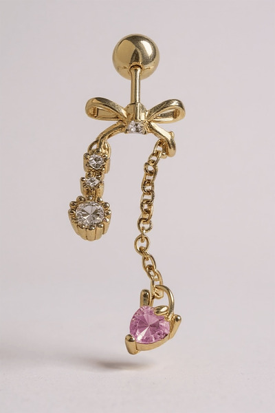 TAKIŞTIR Altın Renk Kurdele Figürlü Taş Detaylı Cerrahi Çelik Tragus/Kıkırdak...