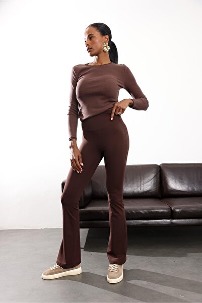 5in1Canpolat Bitter Brown Tulle Collar Blouse 17179