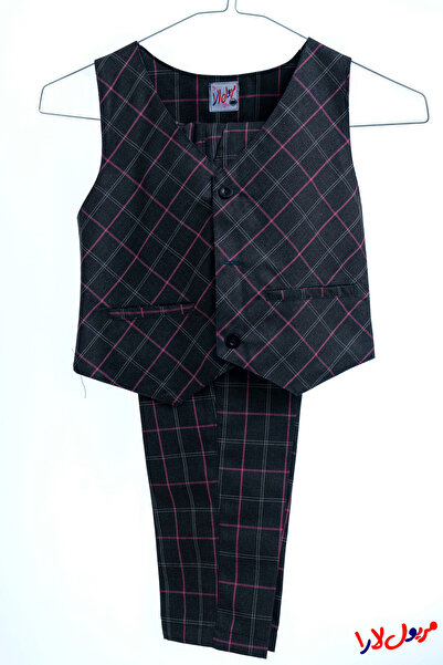 maryool lara Boys' kindergarten suit, gray and pink checkered, three pieces