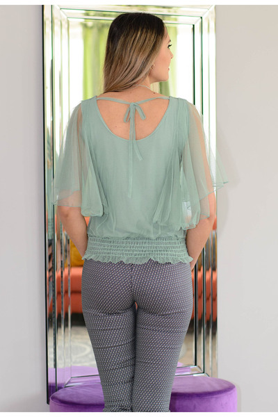 Elis Fashion Women's green tulle blouse with accessory included