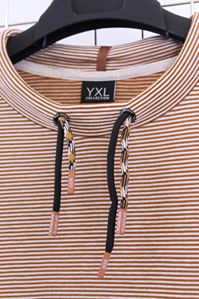 YXL COLLECTION Women's Plus Size Collar Lace-Up Long Sleeve Skirt Elastic Striped Transitional Sweatshirt