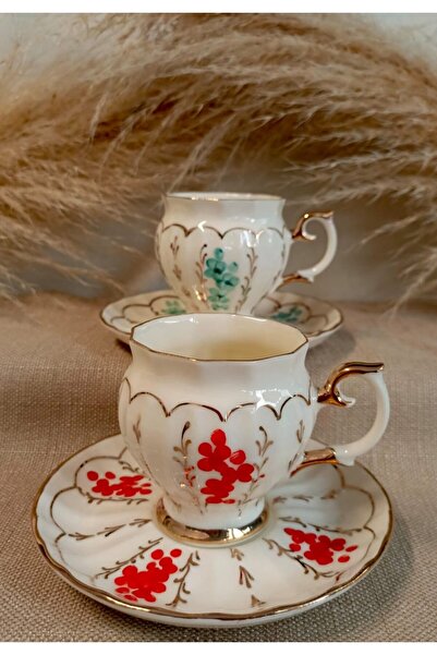 BY.RAYKA PORSELEN El Dekor Serena Porselen El Boyama 2-Piece Coffee Cup