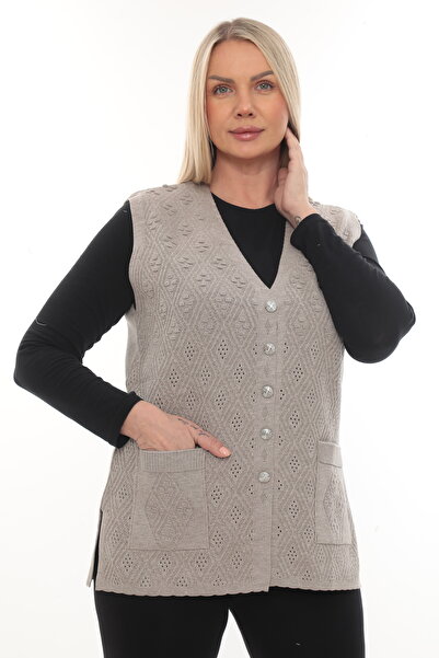 İKSUN Women's Knitwear Pocketed Winter Thick Patterned Mother's Vest