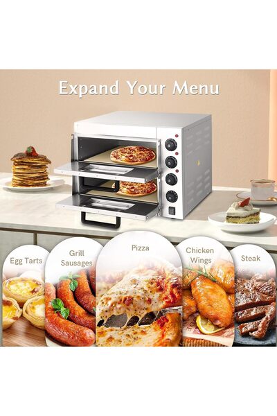 A.E Commercial Countertop Electric Pizza Oven, Stainless Steel, 2-Layer, 3000W