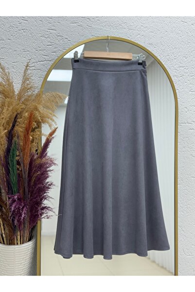 MİHRA STORE Gönül Suede Skirt-Bn4272 Anthracite