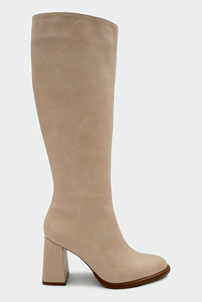 LAMİNTA Janga Nude Leather Women's Round Toe Zippered Boots