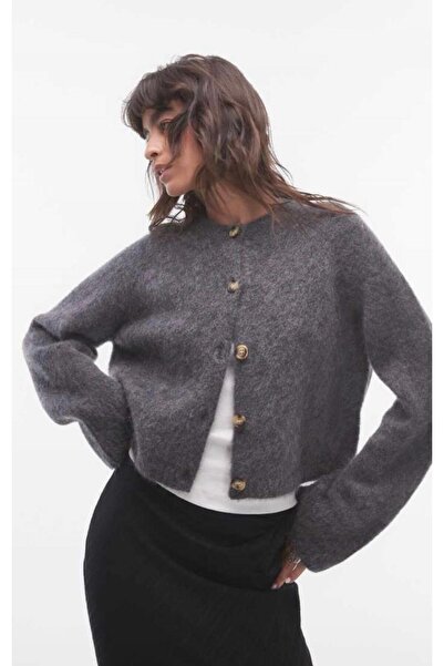 NATUFIAN STORE Women's Mohair Blend Oversized Pipe Sleeve Basic Soft Knitwear Cardigan