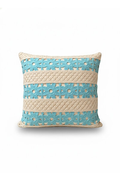 homytextiles Scalloped Daisy Pattern, Crochet Knit Square Patterned Bohemian, Modern Throw Pillow Cover, Turquoise