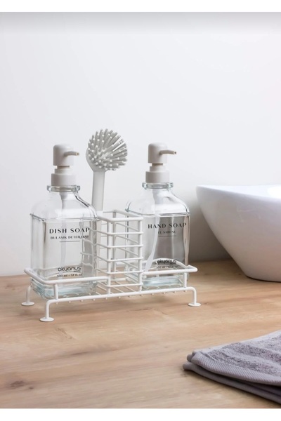 ilkadım 2li metal standlı cam sıvı sabunluk